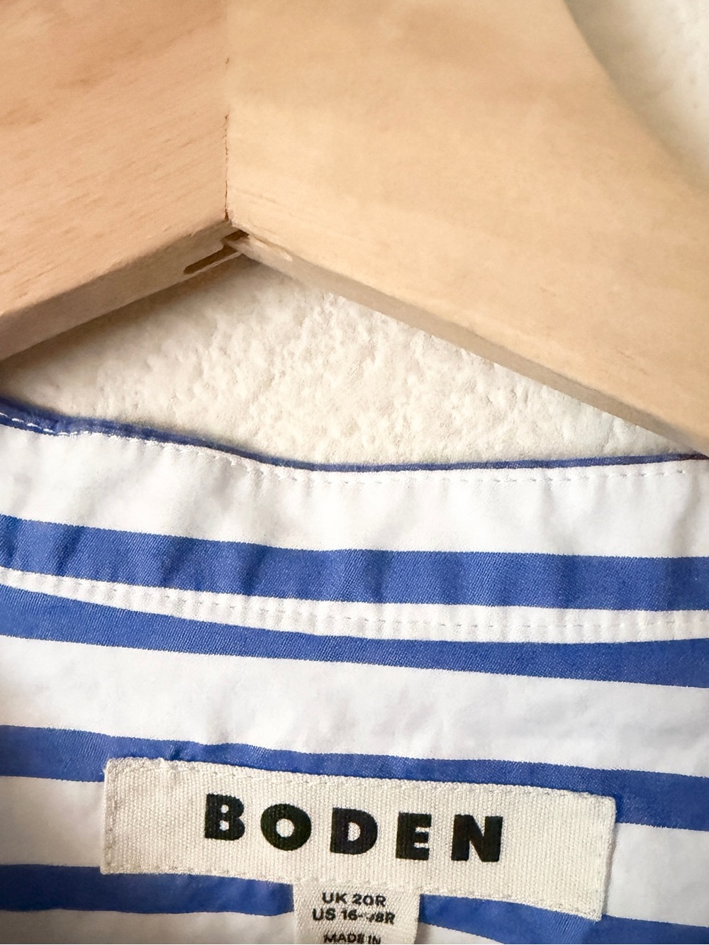 Boden SIZE 16-18 smocked waist blue white striped long sleeve cotton midi dress - Picture 4 of 7